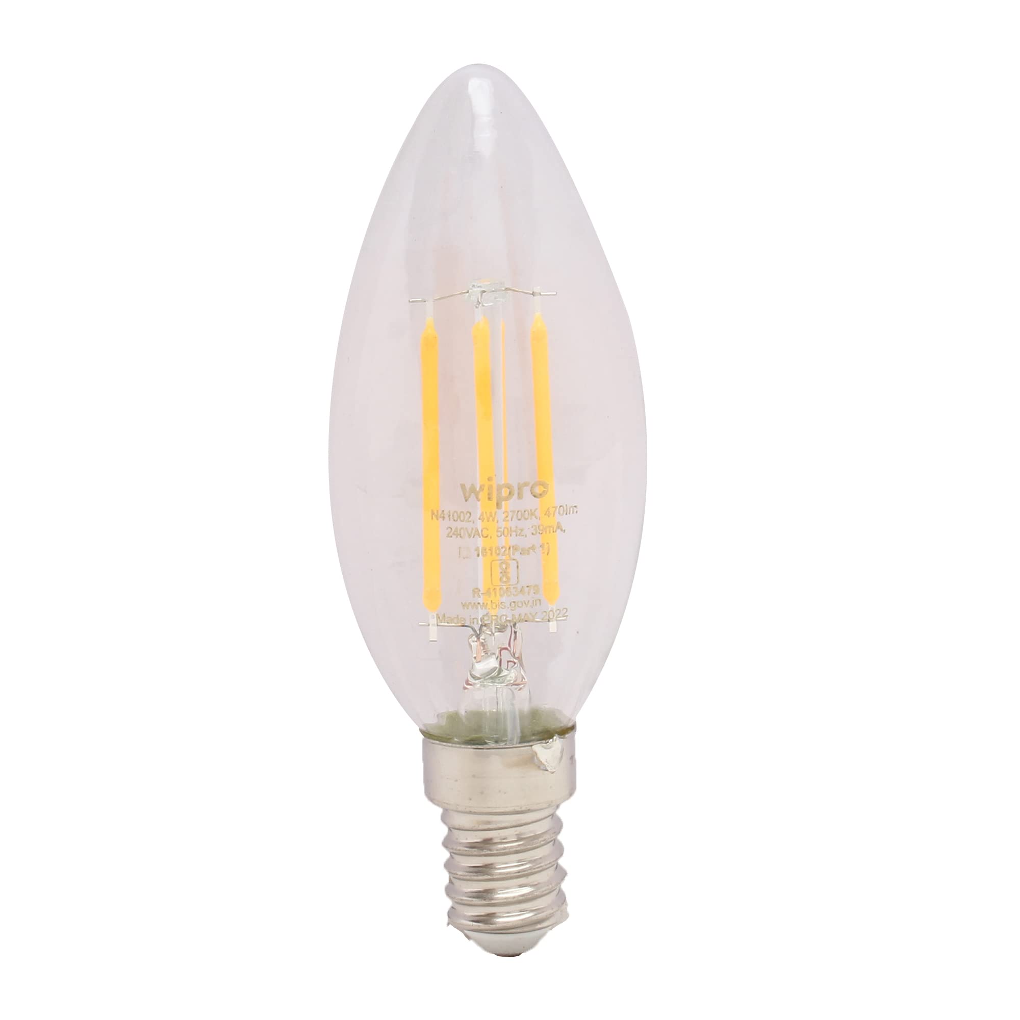 wipro Garnet 4 W E14 Base Candle Filament Bulb | Warm White (2700K) | Pack of 1 | Clear optics for sparkling effect | LED Filament Bulb for Home, office, chandellior, decorative lamp shade — Amazon image 3
