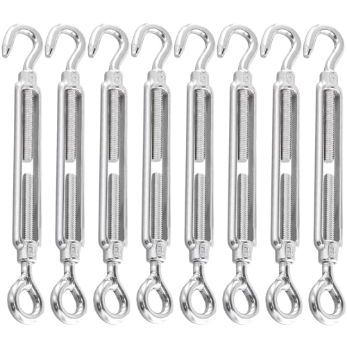 KEILEOHO 8 Stück M8 Spannschloss Edelstahl, 185mm Verstellbare Spannschloss Haken und Ösen, Drahtspanner Edelstahl Seilspanner für Segel Befestigung, Wäscheleine