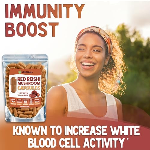 Image of XPRS Nutra Reishi Mushroom Capsules - 180 Count Red Reishi Mushroom Capsules - 3 Month Supply Real Mushrooms Supplement Pills for Cognitive and Immune Boost - Superfood Hongo o