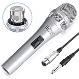 Microphone Wired Dynamic Vocal Cardioid Handheld Metal Mic with On/Off Switch for Karaoke, Live Vocal, Speech Stage, Performance, Public Speaking, Home KTV Includes 16.5ft XLR to 1/4 Cable, Silver