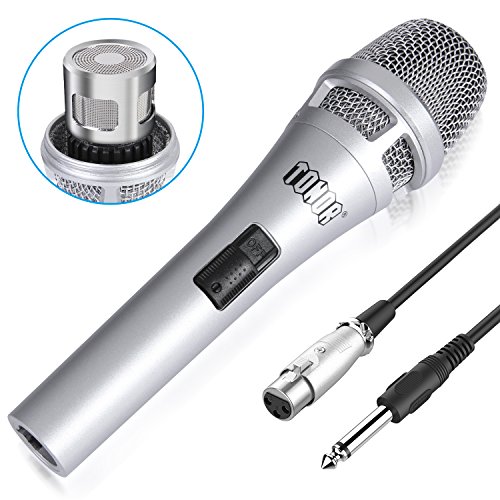 Microphone Wired Dynamic Vocal Cardioid Handheld Metal Mic with On/Off Switch for Karaoke, Live Vocal, Speech Stage, Performance, Public Speaking, Home KTV Includes 16.5ft XLR to 1/4 Cable, Silver