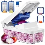 Geedel Vegetable Cutter, Onion Cutter Pro Food Chopper, Kitchen Vegetable Slicer Dicer Cutter Grater, Veggie Chopper with container for Salad Onion Potato Carrot (4 in 1, Blue)