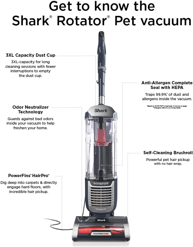 Shark ZU102 Rotator Pet Upright Vacuum with PowerFins HairPro & Odor Neutralizer Technology, Charcoal, 2.9 L Dust Cup — view 10