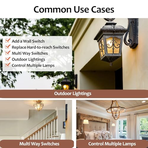 Image of Suraielec Wireless Light Switch and Receiver Kit, 15A High Power, No Wiring, No Interference, 100ft RF Range, Expandable Remote Control, Wall Switch for Lamp, 123444 (2, White, Small)