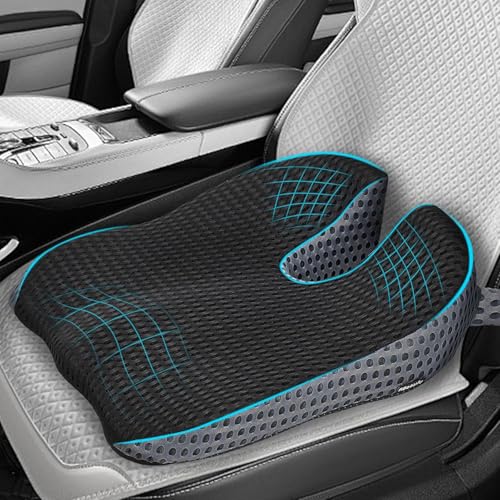 Ajiteogy Car Seat Cushion – Memory Foam Car Booster Seat Cushion for Adults – Wedge Design for Driving Height & Comfort – Breathable Mesh Seat Pad for Car Seats with Adjustable Straps