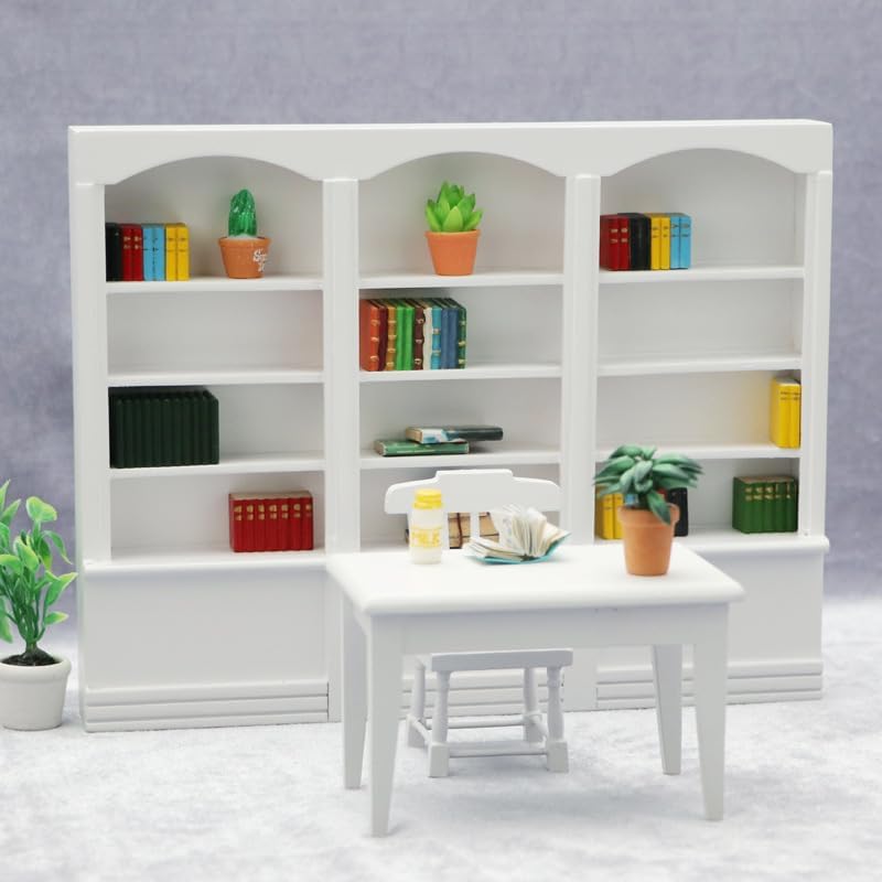 AirAds Dollhouse 1:12 Scale Dollhouse Miniatures Furniture 3 Piece Bookcase Wall Shelves White Wood