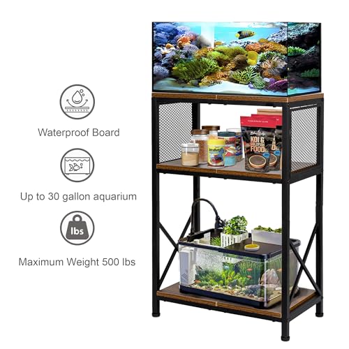 RANXFLOAT 10 Gallon Fish Tank Stand, Aquarium Stand with 3-Tier Storage Shelves, Rustic Brown Metal Frame Turtle Tank,Adjustable Height Design (10 Gallon) - Thumbnail 7