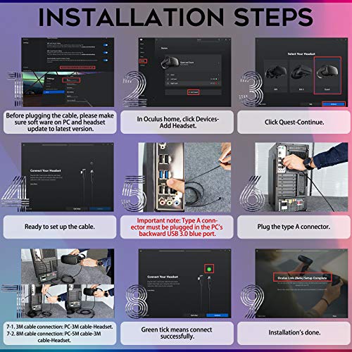 NEWZEROL 1 Łącznie 8M / 26Ft Wytrzymały kabel USB do transmisji danych Kompatybilny z Quest Link Steam VR, przedłużacz… - Image 8