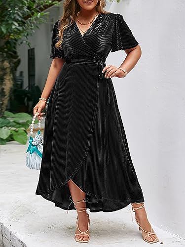 Image of BerryGo Women's Velvet V Neck Wrap Semi Formal Dress Cocktail Party Maxi Dress for Wedding Guest