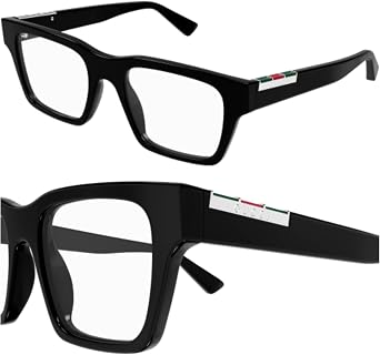 Gucci GG1889O Squared Shape Lettering Logo Metal Plaque Eyeglasses with eSHADES Luxury Eyewear Kit Bundle