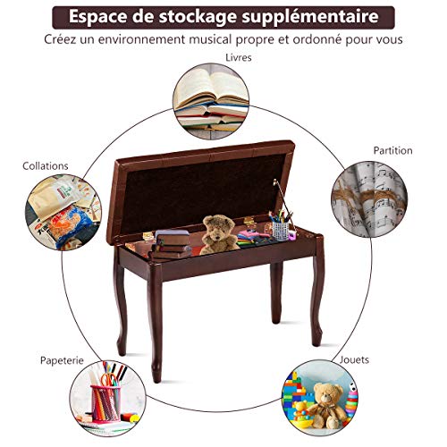 COSTWAY Banquette Piano 2 Places en Bois, avec Pieds Curvés, Coussin Rayé Rembourré en Cuir PU et Compartiment de Rangement, 75x35x49CM, Charge Max 150KG, pour Usage Professionnel/Privé (Marron) - Les Beatles, Paul McCartney, John Lennon, RIngo Starr, George Harrison COSTWAY Banquette Piano 2 Places en Bois, avec Pieds Curvés, Coussin Rayé Rembourré en Cuir PU et Compartiment de Rangement, 75x35x49CM, Charge Max 150KG, pour Usage Professionnel/Privé (Marron) – Image 7