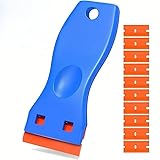 Plastic Razor Scraper, Used for Removing Glue, Stickers, Signs, and Window Film From Car Windows and Glass (1 shovel 10 blades)