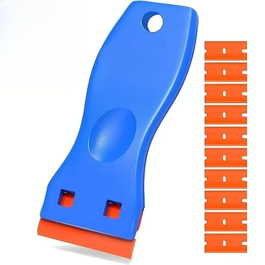 Plastic Razor Scraper, Used for Removing Glue, Stickers, Signs, and Window Film From Car Windows and Glass (1 shovel 10 blades)