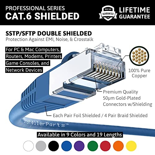 Image of InstallerParts (20 Pack Ethernet Cable CAT6 Cable Shielded (SSTP /SFTP) Booted 4 FT - Blue - Professional Series - 10Gigabit /Sec Network /High Speed Internet Cable, 550MHZ