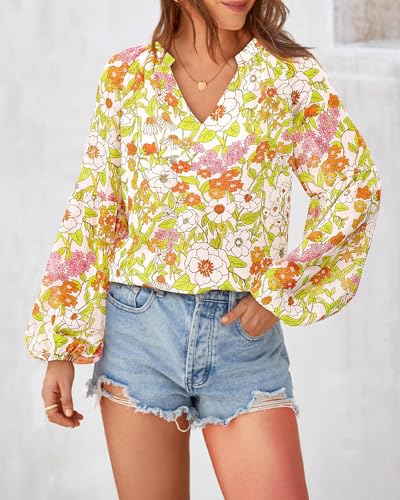 BTFBM Blouses for Women Floral Boho Tops V Neck Lightweight Long Sleeve Shirts Fall 2025 Dressy Casual Vacation Outfits4