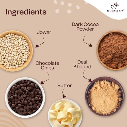 Image of Munch Fit Millet Choco Chip Cookies, Egg Less Cookies Made with Desi Khand 125gm Pack of 6 | Healthy, Tasty & Crunchy Jowar Choco Chip for Kids & Adults | Protein Rich No Maida, No Added Sugar
