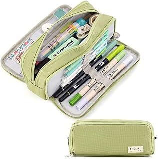 CICIMELON Pencil Case Large Capacity Pencil Pouch 3 Compartments Pencil Bag Gift for Students Girls Adults Women (Green)