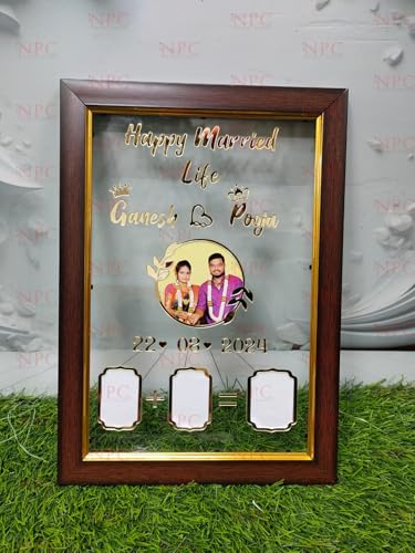 Image of Couple Thumb Gift with Photo | Wooden Frame| 35 * 24 CM | Wedding Thumb Print |Finger Print Gift| Personalized Text & Photo | Valentine's day Gift