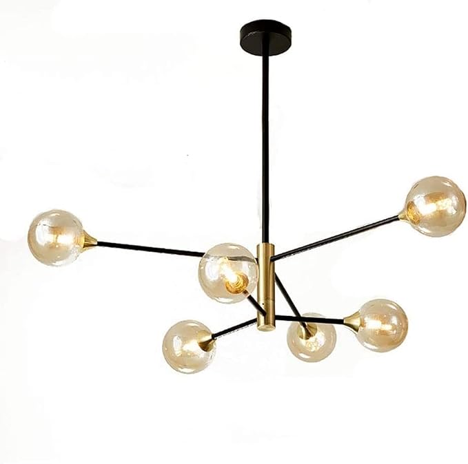 Hertl Hertl Kroonluchter plafondlamp moderne hanglamp met glazen kap wereldbol industriële plafondlamp zwart en goud voor keuken slaapkamer - lamp voor wooncultuur 6 lichten bruin