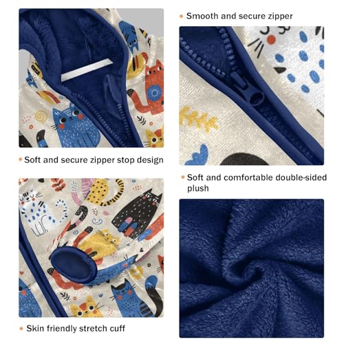 Cute Doodle Cats Girls Fleece Jacket Girls Fall Jacket Girls Zip Up Hoodie Girls Sherpa Jacket 2-10T3