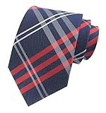 Men Navy Blue Check Red White Fine Striped Tie Long Regular Wedding Necktie Boys