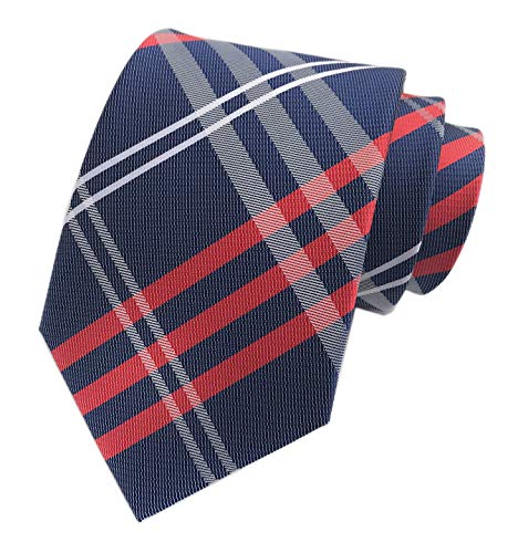 Men Navy Blue Check Red White Fine Striped Tie Long Regular Wedding Necktie Boys #TOP19