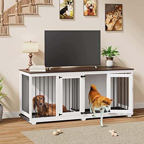 Xxl Large Dog Crate Furniture For 2 Dogs, 71Inch Wooden Dog Crate Kennel With Trays And Divider, Heavy Duty Dog Furniture-Style Cage For Large And Medium Dogs Indoor #TOP6
