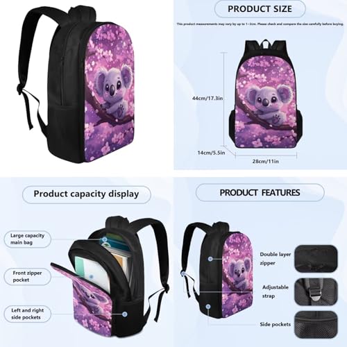Koala Bookbag and Lunch Box Set for Girls Lightweight Backpack with Lunch Bag Pencil Case and Cute Water Bottle Holder 4 in 1 School Backpack Set for Primary School Students4