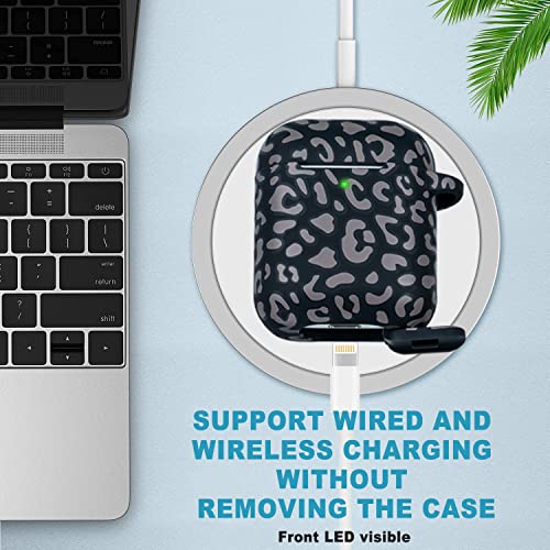 Leopard Silicone Airpods Case, Gawnock Soft Case Cover Flexible For Airpods 2Nd/1St Generation Floral Print Cover For Women Girls With Keychain - Gray Leopard Cheetah #TOP3