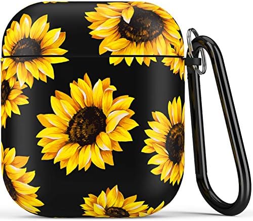 Airpod Case,Flexible Silicone Cover Cases for Airpods 1st/2nd with Cute Sunflowers Floral Design for Girls Women,Shockproof Protective TPU Airpod Case with Keychain Compatible with Wireless Charging
