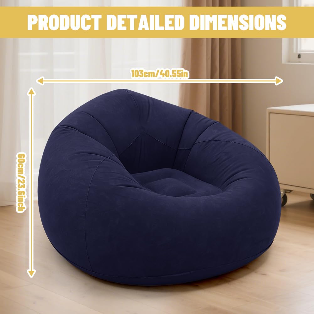 Canapé gonflable en PVC - Pouf simple - Pouf d'extérieur pliable - Fauteuil boule gonflable - Fauteuil de salon léger - Bleu