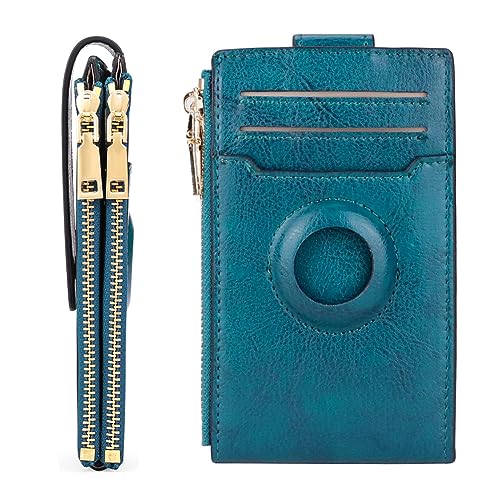 Womens AirTag Wallet, Genuine Leahter Bifold Credit Card Holder with Built-in Integrated Case for Holding Cash, Coins, Credit Cards, Built-in Case for AirTag Accessories for Women, Women's Day (Bule)