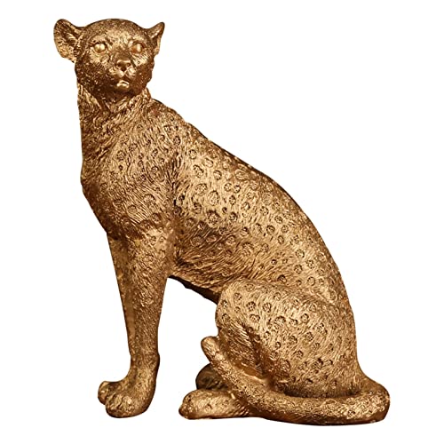Wdfnexalai Estatua de guepardo retro, escultura de leopardo, decoración del hogar, oficina, adornos de leopardo sentado