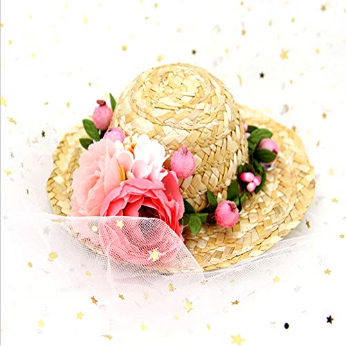 Nacoco Cat Hat Sunflower Straw Hat Handcrafted Rose Lovely Sun Cap Accessories For Small Dogs And Cats Photograph (M, Pink) #TOP1