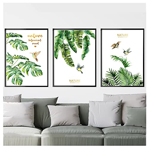 Wanfoou Juego de 3 pósteres modernos de color verde, con plantas verdes, murales de pared, cuadros modernos en lienzo, póster natural de pared para salón,sin marco (30 x 40 cm)