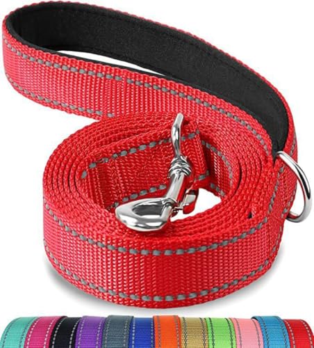 pisipe 犬用首輪・リードセット 調節可能 夜間反射 小型犬・中型犬・大型犬用 全犬種対応 1.5mリード付 おしゃれ メッシュ 通気性 安全 散歩・訓練用 ソフト 痛くない 簡単装着 丈夫 ドッグ (赤,長さ180cm 幅2.0cm)