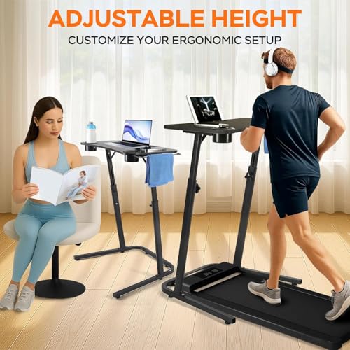 Image of VTORY Adjustable Standing Desk for Walking Pad Treadmill, Desk for Bike /Cycling, Stand Table for Treadmill Walking Pad, Bike /Walking Pad /Treadmill Trainer Desk Stand, Attachment, Bar for Walking Pad