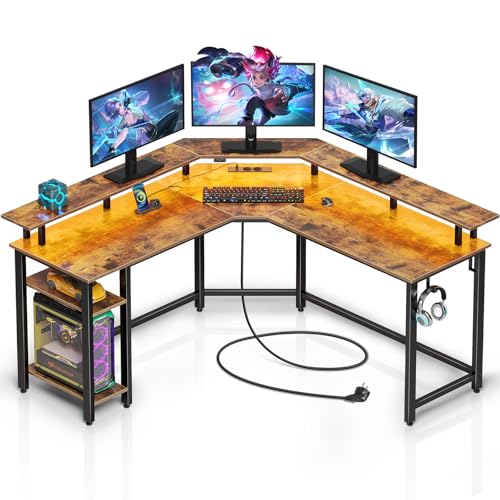 Rolanstar Schreibtisch L Form mit RGB-LED & Steckdosen, 135 cm...