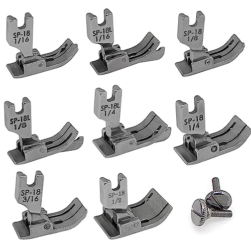 Fbshicung 8pcs Industrial Hinged Presser Foot with Right & Left Guide (SP-18 1/16+1/8+1/4 +3/16