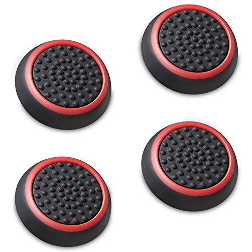 Image of 4PCS Silicone Thumb Stick Joystick Analog Grip Thumbsticks Cap Cover Case for PS4 PS3 PS2 Xbox One Xbox 360 WiiU NS Pro Controller (Black-Red)