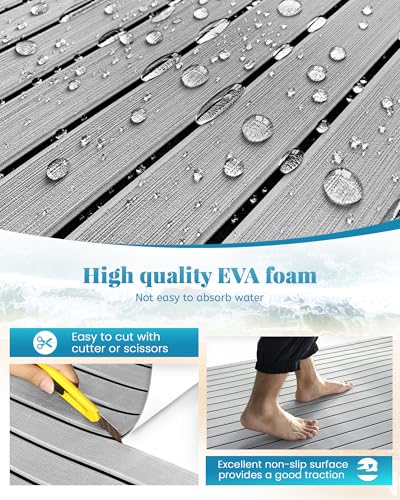 Image of KXKZREN Boat Flooring EVA Foam Decking Sheet Faux Teak Marine Mat Non-Slip Boat Carpet Self-Adhesive Flooring for Jon Boats Motorboat RV Yacht Kayak Swim Platform