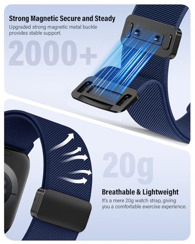 Image of Stretchy Band Compatible with Apple Watch Bands 40mm 38mm 41mm 42mm 44mm 45mm 46mm 49mm Women Men,Strong Magnetic Clasp Elastic Sport Strap for iWatch Series 11 10 9 8 7 6 5 4 3 2 1 Ultra SE /Navy Blue