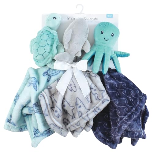 Image of Hudson Baby Unisex Baby Animal Face Security Blanket, Ocean Friends 3-Pack, One Size