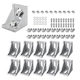 10 Stück Aluprofil Winkel, 30x30 Winkelverbinder Aluprofil, mit Linsenschraube, Gleitmutter, T-mutter, Unterlegescheiben, für Strebenprofil Nutprofil Montageprofil