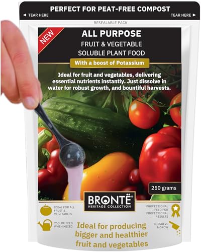 Bronte Heritage All Purpose Fruit & Vegetable Plant Food 250g Fast Acting Nutrient-Rich Fertiliser with Potassium Bigger Healthier Crops Easy to Mix Resealable Pouch for All Garden Fruits & Veggies