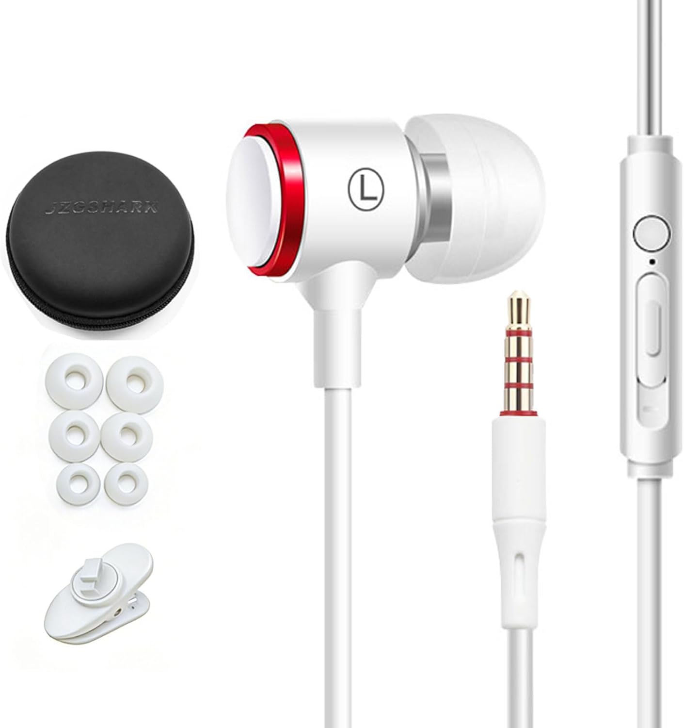 Rosmas Wired Headphones with case, 3.5mm Audio Jack, Noise Isolating HiFi Stereo Earphones with Mic, Volume Control & Clear Calls for Laptop/Chromebook/Kindle/Switch/Android /MP3 School Use(White)