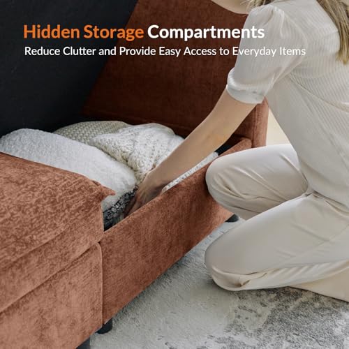 HULALA HOME Oversized Modular Sectional Sofa, 8 Seat U Shaped Couch with Storage Ottoman, Comfy Chenille Sofa with Deep Seat, Convertible Sectional Couches for Living Room, Burnt Orange - Thumbnail 5