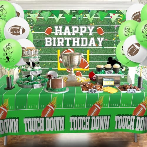 Image of Diueoly Football Tablecloth, 6 PCS Rectangular 54'x108' Disposable Plastic Touchdown Table Cover for Football Tailgate Birthday Party Supplies Superbowl Party Decorations