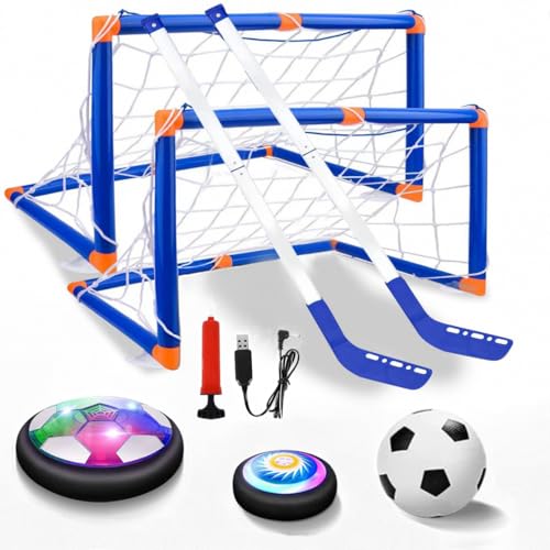 VIBZONFU Hover Soccer Ball for Kids, 2-in-1 Air Floating Soccer Toy Set, Rechargeable Hover Soccer & Hockey Ball with LED Light, Indoor Outdoor Toys for Kids 3 4 5-12 Years Old