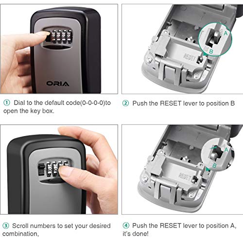 Oria Key Storage Lock Box, 4 Digit Combination Lock Box, Wall Mounted Lock Box, Resettable Code, 5 Key Capacity, 4.7 Inch, Silver, No Shackle #TOP5